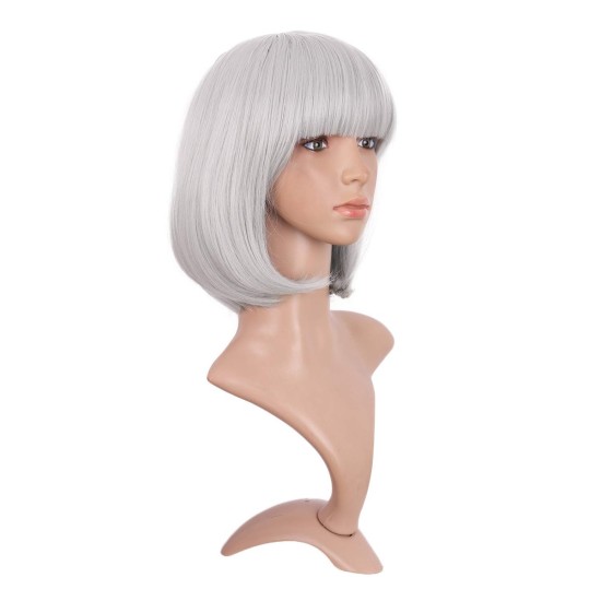 12 Inch Straight Bob Wig for Women with Straight Bangs, Natural Black Heat-Friendly Synthetic Short Bob