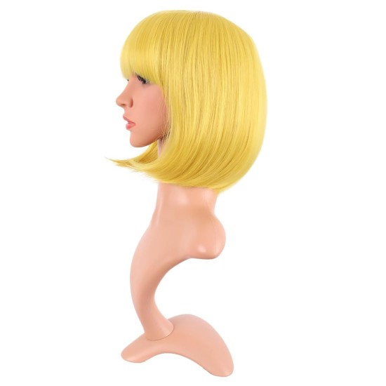 12 Inch Straight Bob Wig for Women with Straight Bangs, Natural Black Heat-Friendly Synthetic Short Bob