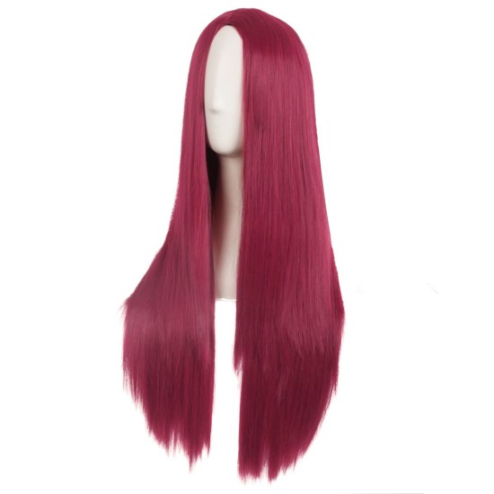 28 Inch Long Straight Synthetic Wig for Women, Pale Hot Pink Heat-Friendly Fibre, Adjustable Cap