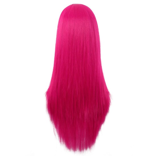 28 Inch Long Straight Synthetic Wig for Women, Pale Hot Pink Heat-Friendly Fibre, Adjustable Cap
