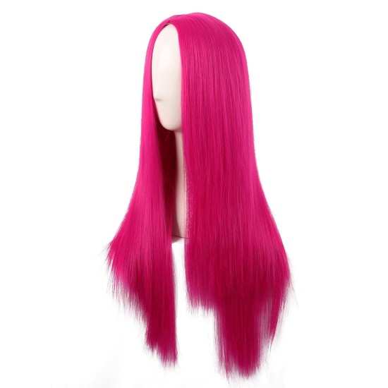 28 Inch Long Straight Synthetic Wig for Women, Pale Hot Pink Heat-Friendly Fibre, Adjustable Cap