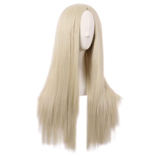 28 Inch Long Straight Synthetic Wig for Women, Pale Hot Pink Heat-Friendly Fibre, Adjustable Cap