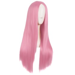 28 Inch Long Straight Synthetic Wig for Women, Pale Hot Pink Heat-Friendly Fibre, Adjustable Cap