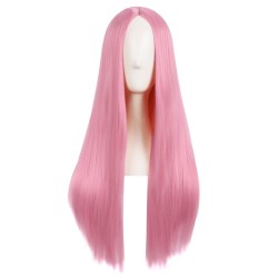 28 Inch Long Straight Synthetic Wig for Women, Pale Hot Pink Heat-Friendly Fibre, Adjustable Cap