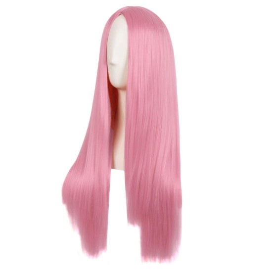 28 Inch Long Straight Synthetic Wig for Women, Pale Hot Pink Heat-Friendly Fibre, Adjustable Cap