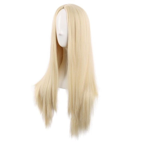 28 Inch Long Straight Synthetic Wig for Women, Pale Hot Pink Heat-Friendly Fibre, Adjustable Cap