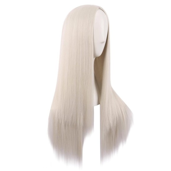28 Inch Long Straight Synthetic Wig for Women, Pale Hot Pink Heat-Friendly Fibre, Adjustable Cap