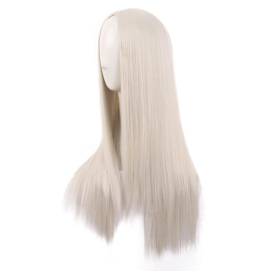 28 Inch Long Straight Synthetic Wig for Women, Pale Hot Pink Heat-Friendly Fibre, Adjustable Cap