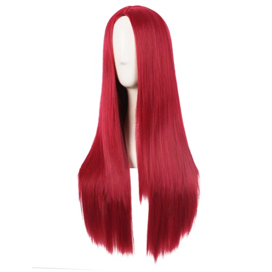 28 Inch Long Straight Synthetic Wig for Women, Pale Hot Pink Heat-Friendly Fibre, Adjustable Cap