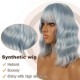 12 Inch Wavy Bob Wig with Bangs, Curly Short Bob Synthetic Hair for Women