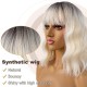 12 Inch Wavy Bob Wig with Bangs, Curly Short Bob Synthetic Hair for Women