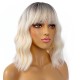 12 Inch Wavy Bob Wig with Bangs, Curly Short Bob Synthetic Hair for Women