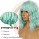 12 Inch Wavy Bob Wig with Bangs, Curly Short Bob Synthetic Hair for Women