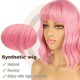 12 Inch Wavy Bob Wig with Bangs, Curly Short Bob Synthetic Hair for Women