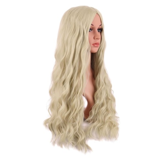 28 Inch Long Curly Wig with Middle Part, Heat-Friendly Synthetic Cosplay Wig for Women