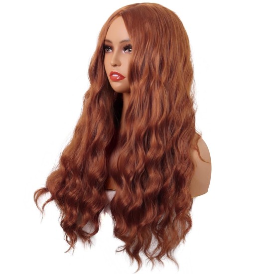 28 Inch Long Curly Wig with Middle Part, Heat-Friendly Synthetic Cosplay Wig for Women