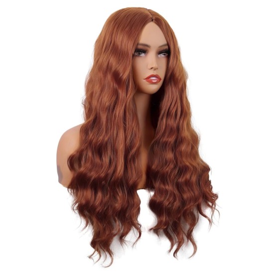 28 Inch Long Curly Wig with Middle Part, Heat-Friendly Synthetic Cosplay Wig for Women