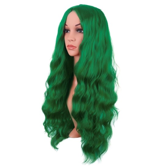 28 Inch Long Curly Wig with Middle Part, Heat-Friendly Synthetic Cosplay Wig for Women