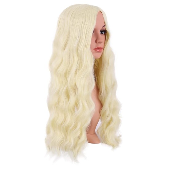 28 Inch Long Curly Wig with Middle Part, Heat-Friendly Synthetic Cosplay Wig for Women