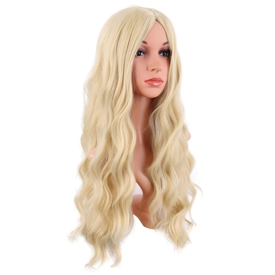 28 Inch Long Curly Wig with Middle Part, Heat-Friendly Synthetic Cosplay Wig for Women