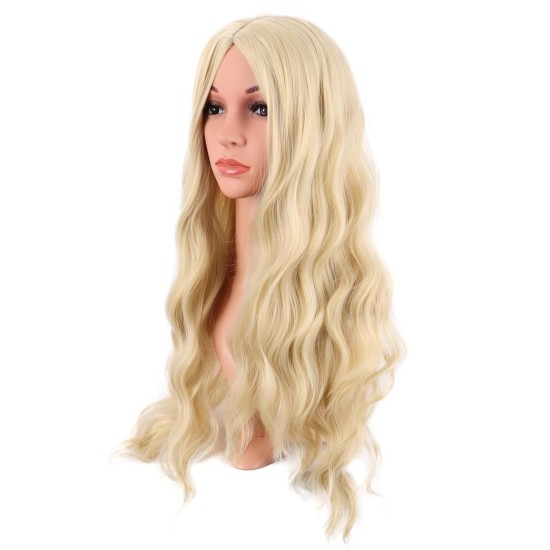 28 Inch Long Curly Wig with Middle Part, Heat-Friendly Synthetic Cosplay Wig for Women