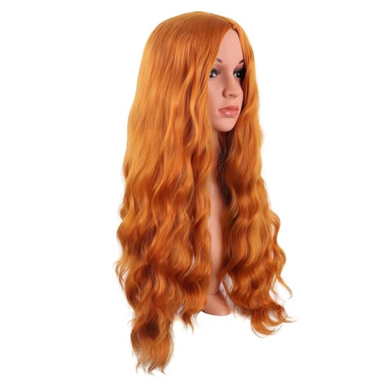 28 Inch Long Curly Wig with Middle Part, Heat-Friendly Synthetic Cosplay Wig for Women