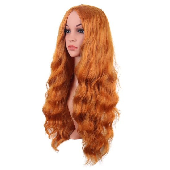 28 Inch Long Curly Wig with Middle Part, Heat-Friendly Synthetic Cosplay Wig for Women