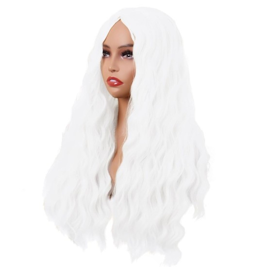28 Inch Long Curly Wig with Middle Part, Heat-Friendly Synthetic Cosplay Wig for Women