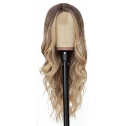 Ombre Blonde Long Wavy Wig for Women, 24 and 26 Inch Middle Part Synthetic Body Wave, Brown Roots to Honey Blonde, Heat-Friendly High-Temperature Fibre