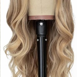 Ombre Blonde Long Wavy Wig for Women, 24 and 26 Inch Middle Part Synthetic Body Wave, Brown Roots to Honey Blonde, Heat-Friendly High-Temperature Fibre