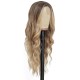 Ombre Blonde Long Wavy Wig for Women, 24 and 26 Inch Middle Part Synthetic Body Wave, Brown Roots to Honey Blonde, Heat-Friendly High-Temperature Fibre