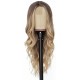 Ombre Blonde Long Wavy Wig for Women, 24 and 26 Inch Middle Part Synthetic Body Wave, Brown Roots to Honey Blonde, Heat-Friendly High-Temperature Fibre