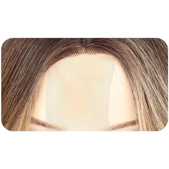 Ombre Blonde Long Wavy Wig for Women, 24 and 26 Inch Middle Part Synthetic Body Wave, Brown Roots to Honey Blonde, Heat-Friendly High-Temperature Fibre