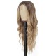 Ombre Blonde Long Wavy Wig for Women, 24 and 26 Inch Middle Part Synthetic Body Wave, Brown Roots to Honey Blonde, Heat-Friendly High-Temperature Fibre