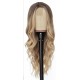Ombre Blonde Long Wavy Wig for Women, 24 and 26 Inch Middle Part Synthetic Body Wave, Brown Roots to Honey Blonde, Heat-Friendly High-Temperature Fibre