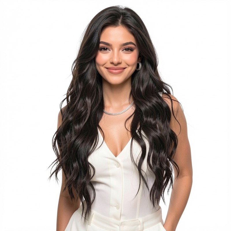 Lace Hairnet Wig Cap with long black wavy hair