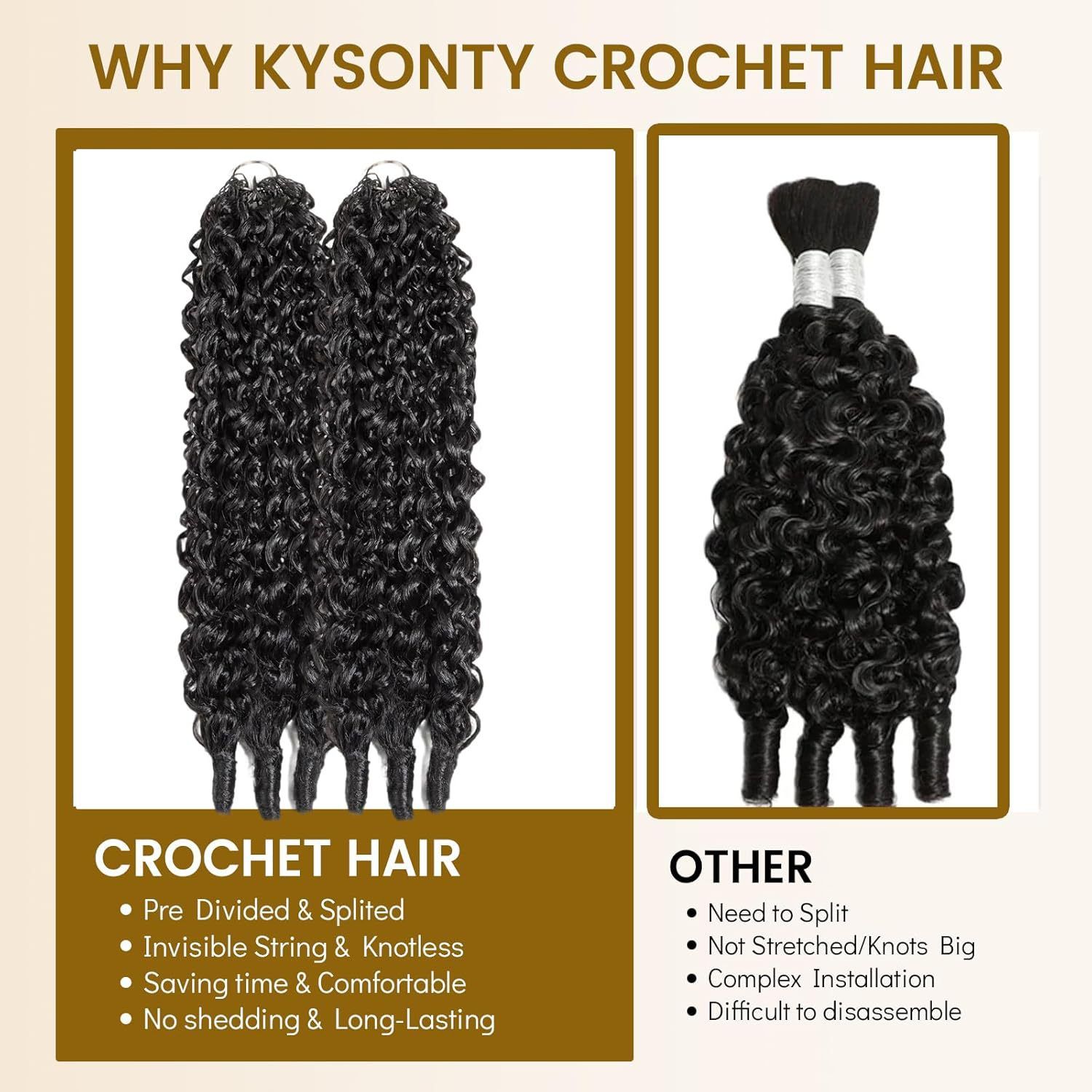 High-quality black curly crochet hair with pre-separated sections for easy braiding
