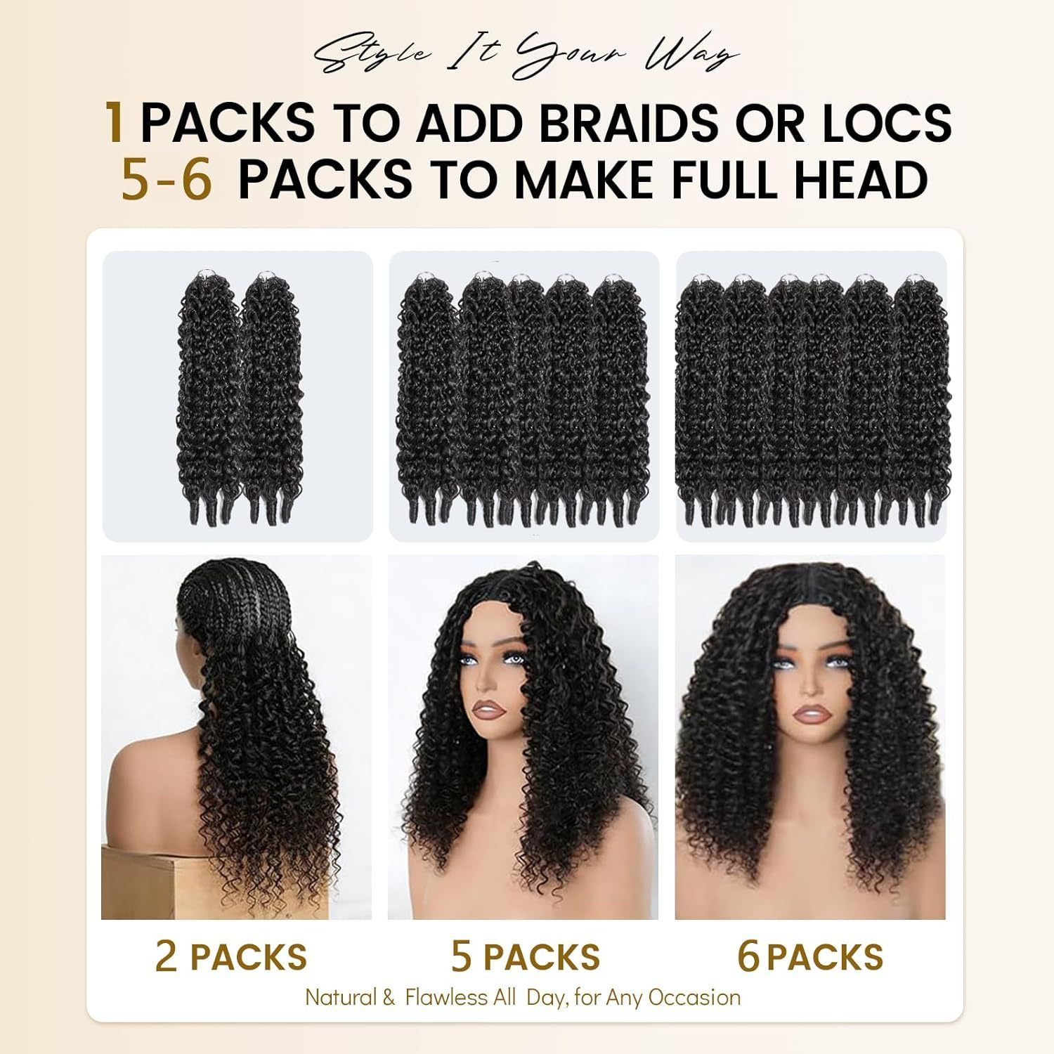 Kinky-curly wave style hair extensions for crochet braiding