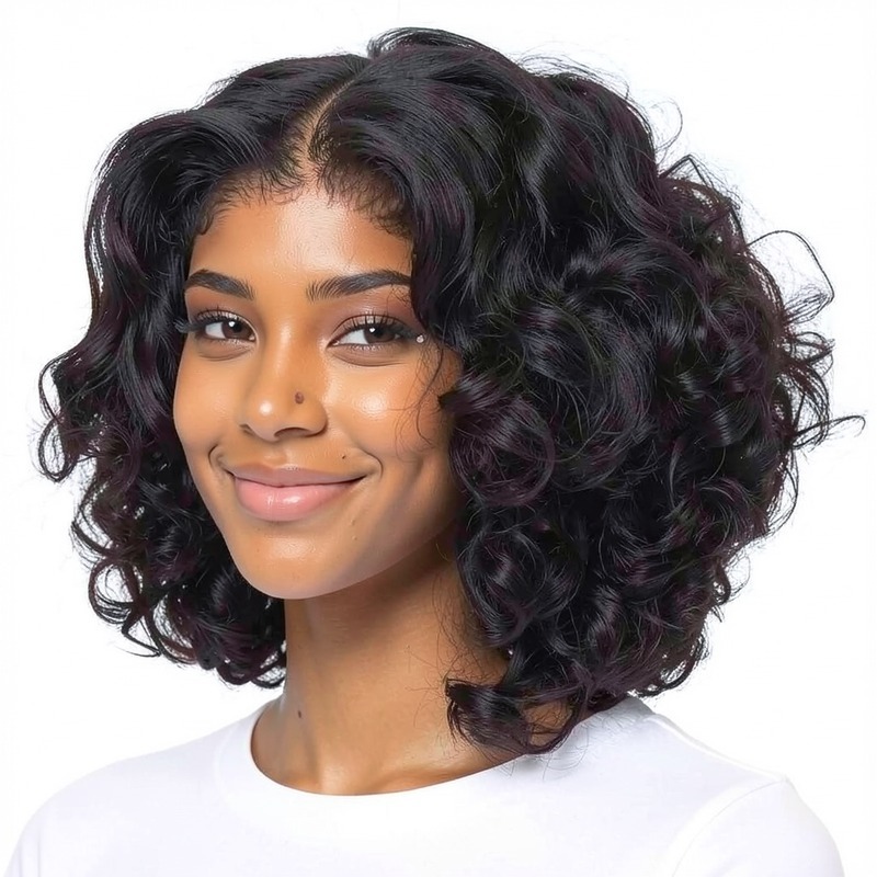 Curly texture with a natural-looking hairline on a Transparent Lace Frontal Wig