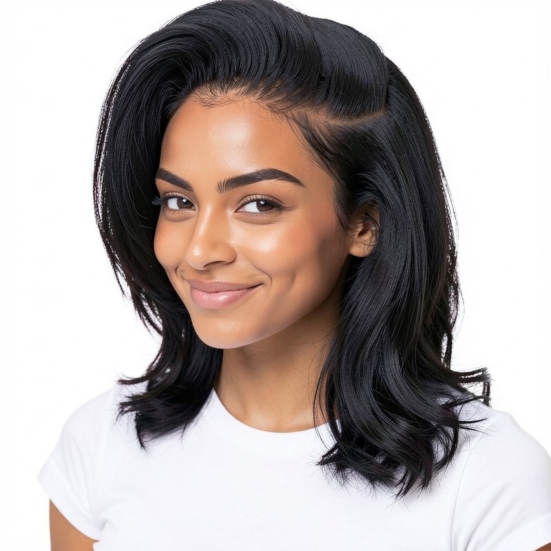 Elegant shoulder-length wig with beachy waves and a realistic hairline