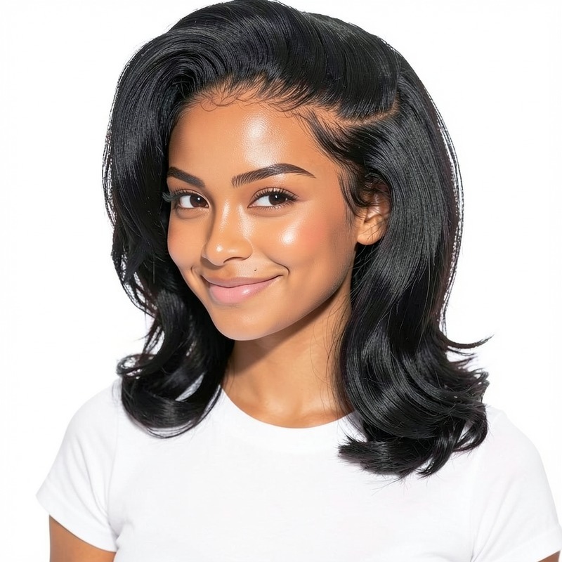Sophisticated mid-length lob with voluminous waves and a natural scalp line