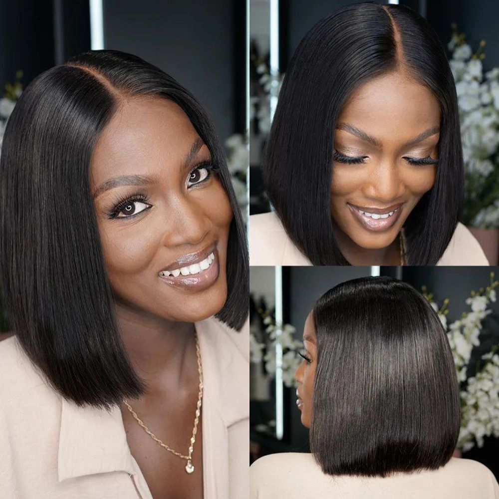Short Black Bob Wig with Blunt Cut Ends