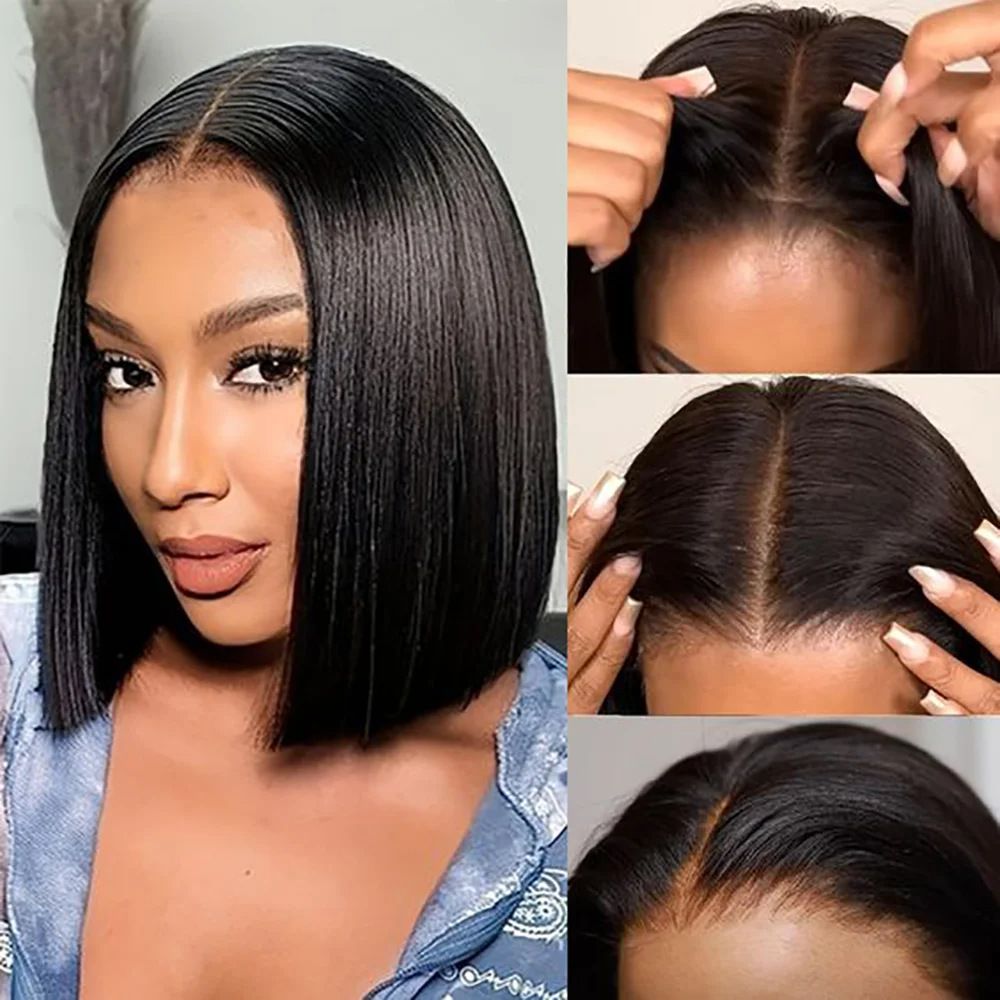 Realistic Lace Front Black Bob Wig for Natural Hair Texture